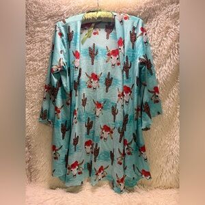 Lucky & Blessed Women’s Teal Cactus Cow Skull Duster